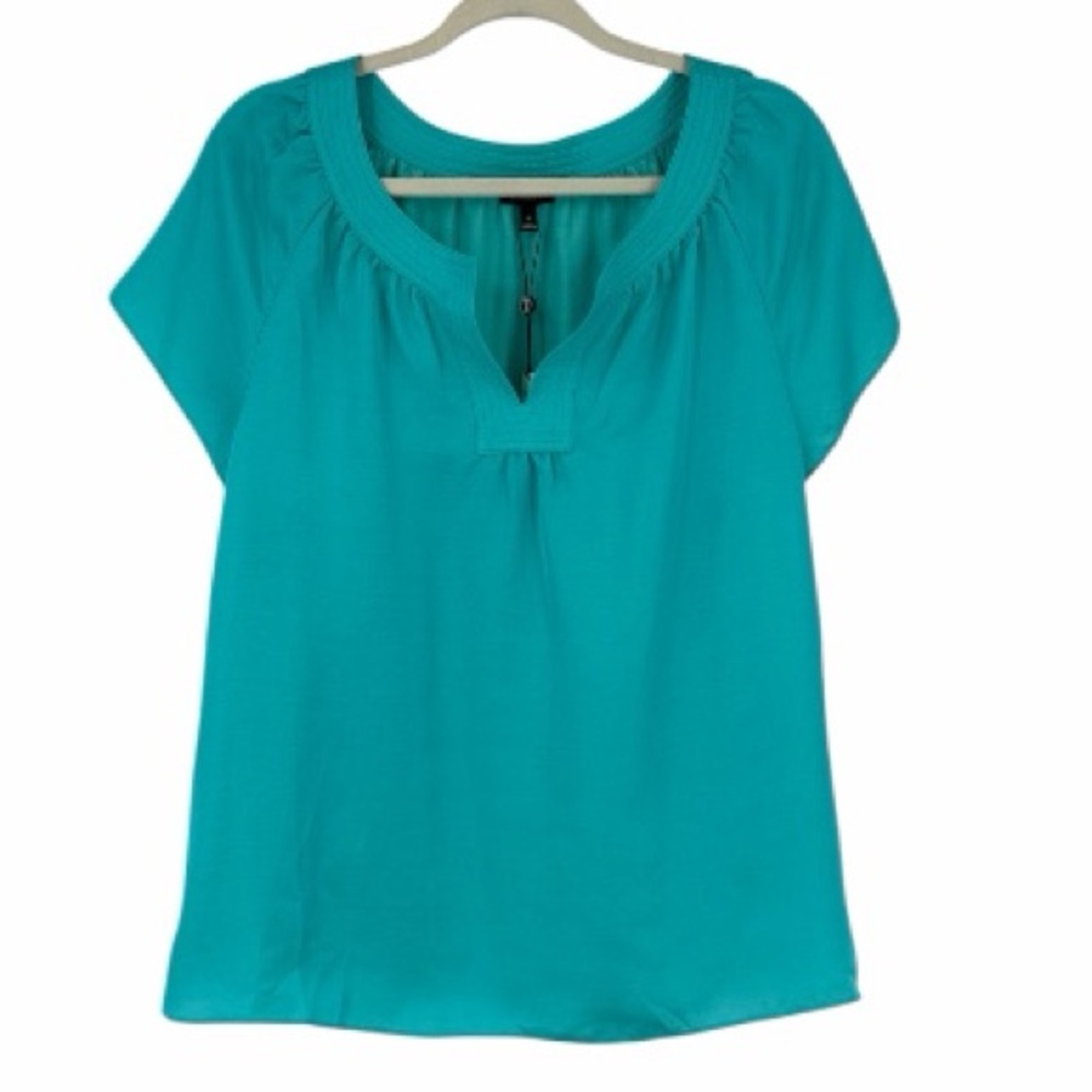 🏷️ Talbots Sateen Split-Neck Tunic — Short Sleeve — Size 16 (XL) — Teal — NWT - Picture 3 of 10